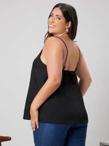 SHEIN LUNE Plus Solid Scallop Trim Cami Top - Black - View 3