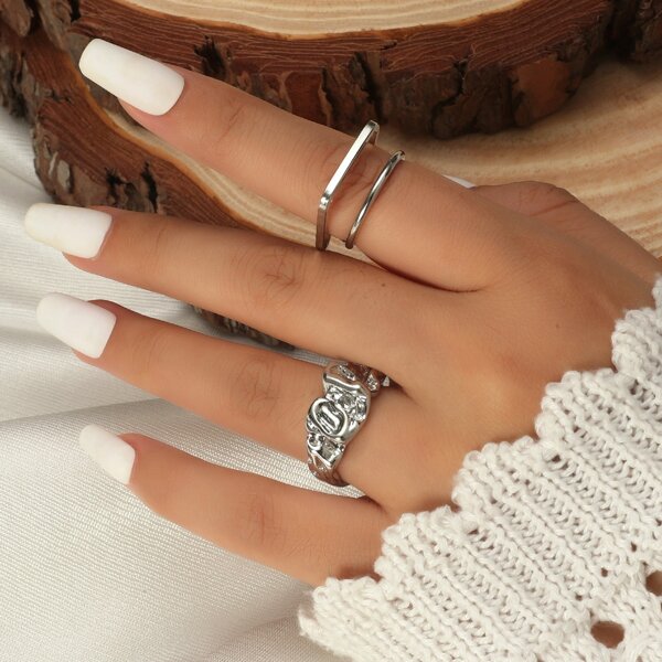 

2pcs Solid Cuff Ring, Silver