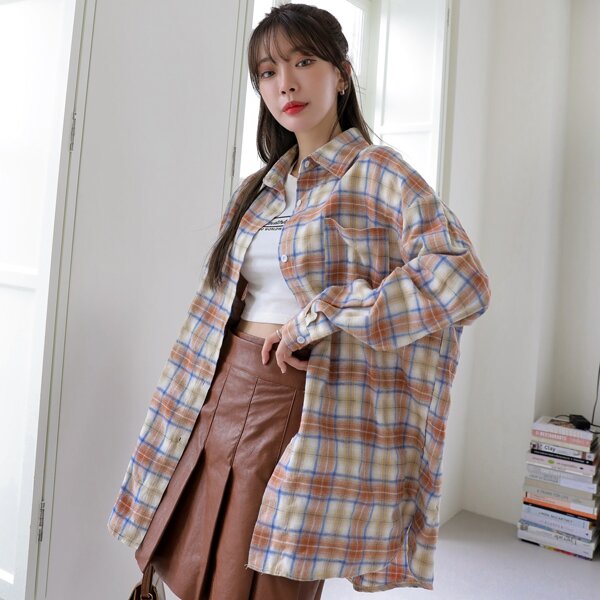 

Tartan Drop Shoulder Patched Pocket Blouse, Multicolor