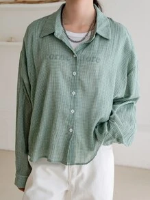 DAZY Camisa de cuadros de hombros caídos - Verde - Ver 1