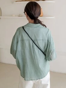 DAZY Camisa de cuadros de hombros caídos - Verde - Ver 2