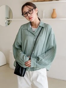 DAZY Camisa de cuadros de hombros caídos - Verde - Ver 3