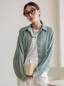 DAZY Camisa de cuadros de hombros caídos - Verde - Ver 6