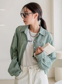 DAZY Camisa de cuadros de hombros caídos - Verde - Ver 7