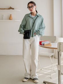 DAZY Camisa de cuadros de hombros caídos - Verde - Ver 8