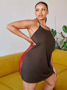 Vestido halter con encaje en contraste - Multicolor - Ver 2