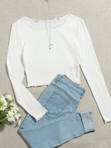 SHEIN Áo thun Plus size Xù nhỏ Gân đan màu trơn Giải trí - trắng - Xem 1