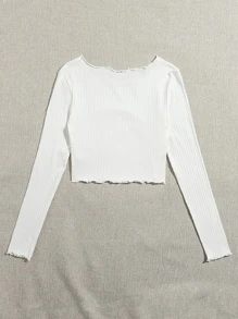 SHEIN Áo thun Plus size Xù nhỏ Gân đan màu trơn Giải trí - trắng - Xem 2