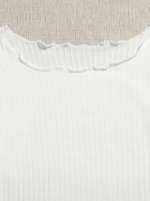 SHEIN Áo thun Plus size Xù nhỏ Gân đan màu trơn Giải trí - trắng - Xem 4