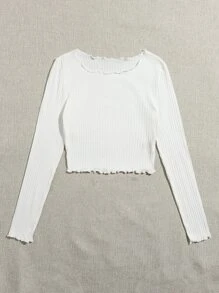 SHEIN Áo thun Plus size Xù nhỏ Gân đan màu trơn Giải trí - trắng - Xem 5