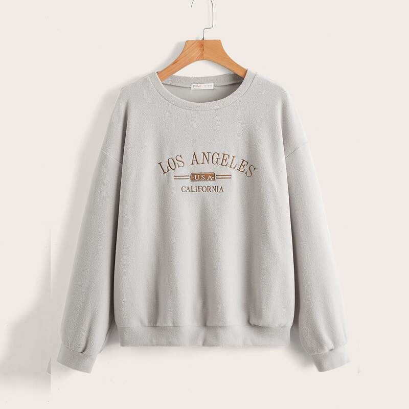 

Letter Print Teddy Sweatshirt, Light grey