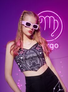 ROMWE Áo khoác và áo lót dành cho xe tăng nữ Con số Hoa Giải trí - Nhiều màu - Xem 3