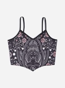 ROMWE Áo khoác và áo lót dành cho xe tăng nữ Con số Hoa Giải trí - Nhiều màu - Xem 6