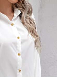 Plaid Pattern Blouse & Raw Trim Double Breasted Skirt - Black and White - View 4