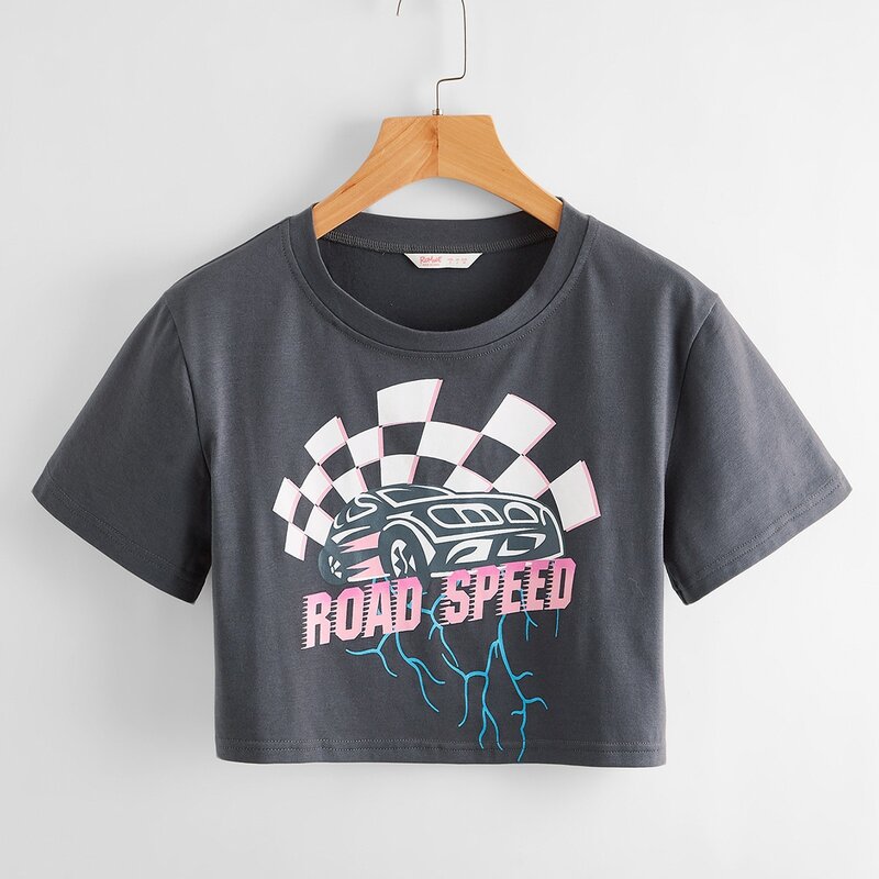 

Letter Car Print Tee, Dark grey