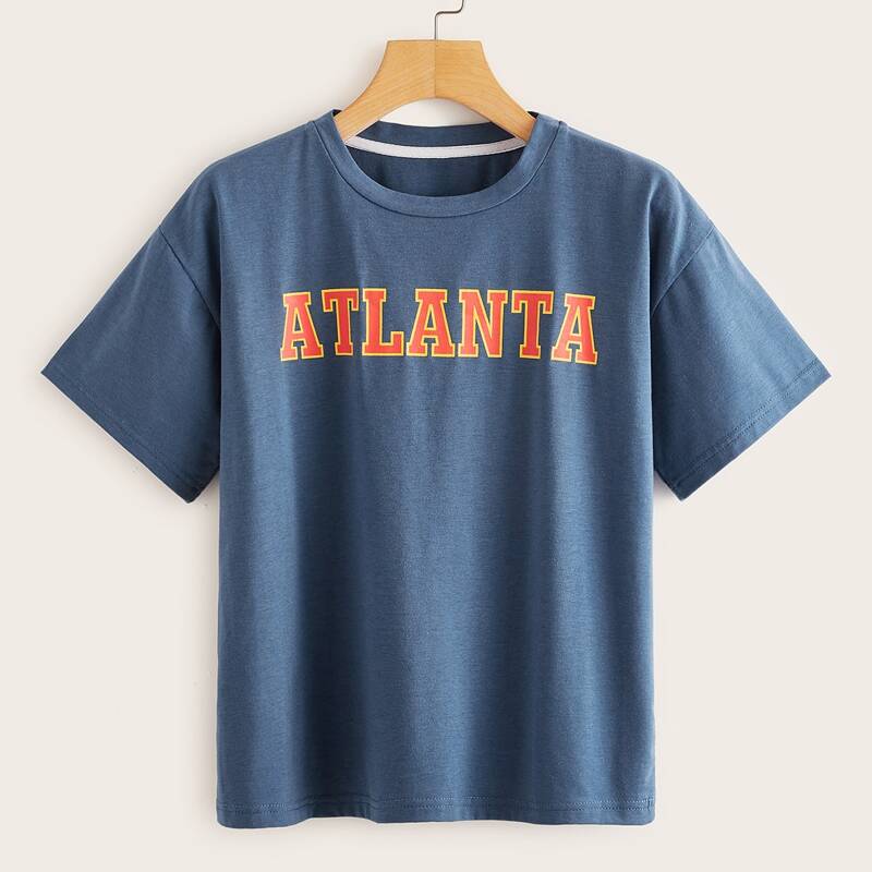 

Letter Print Tee, Dusty blue
