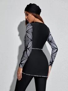 SHEIN 4packs Maternity Geo Print Burkini & Hat Summer Beach - Black - View 2