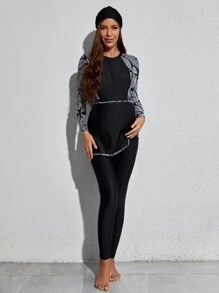 SHEIN 4packs Maternity Geo Print Burkini & Hat Summer Beach - Black - View 4