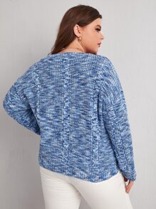 Plus Keyhole Neck Marled Knit Drop Shoulder Jumper - Blue - View 2