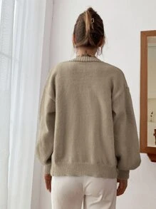 SHEIN EZwear 落肩袖開襟衫和短款針織背心上衣 - 卡其色 - 查看 2