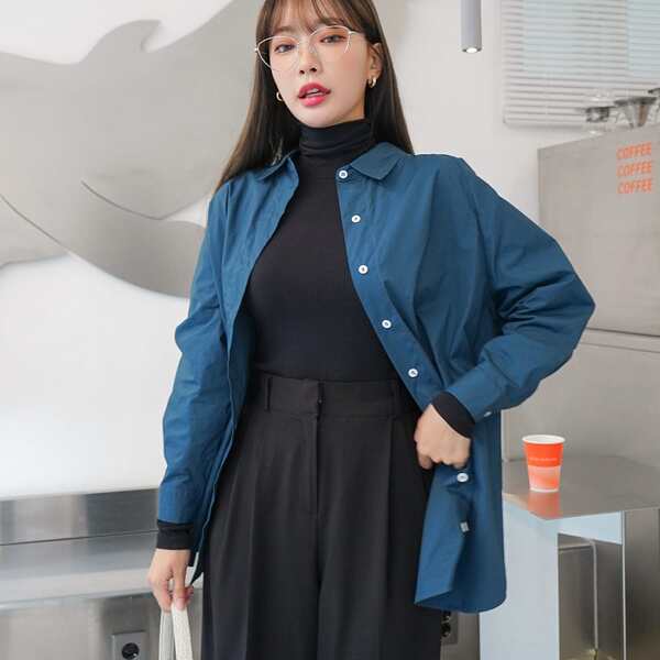 

Solid Button Front Blouse, Navy blue