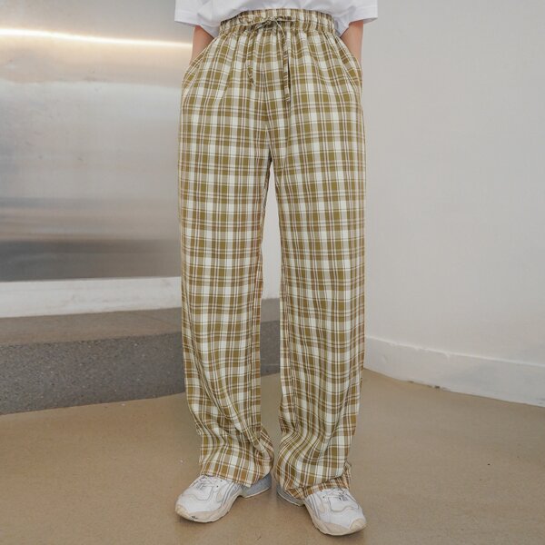 

Slant Pocket Tartan Print Pants, Khaki