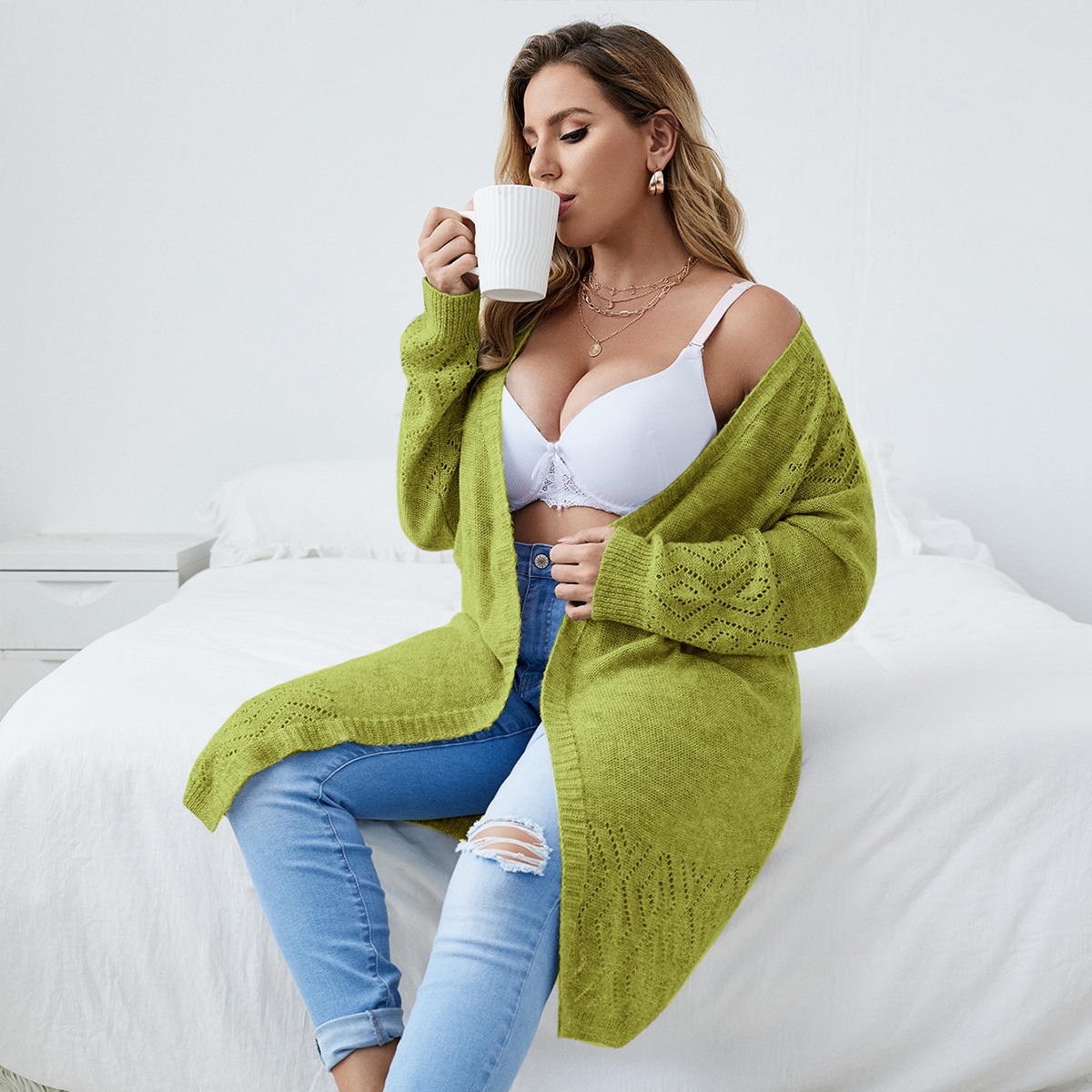 Удлиненный кардиган с пуговицами размера плюс