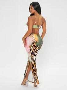 SHEIN SXY Beach;Leopard Print Cut Out Split Hem Dress