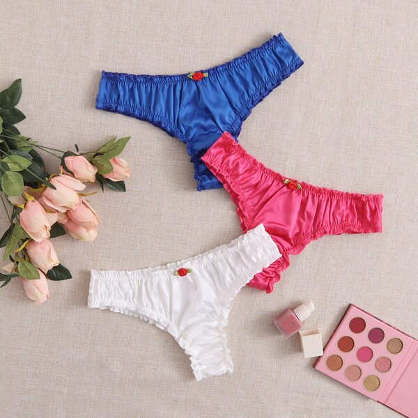 

3pack Lettuce Trim Satin Panty Set, Multicolor