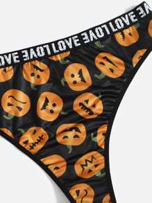 Plus Halloween Pumpkin Print Bandeau Lingerie Set - Multicolor - View 5