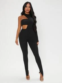 SHEIN SXY Bộ đồ hai mảnh nữ Cắt ra màu trơn Gợi cảm - màu đen - Xem 3
