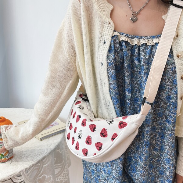 

Cartoon Graphic Shoulder Bag, White