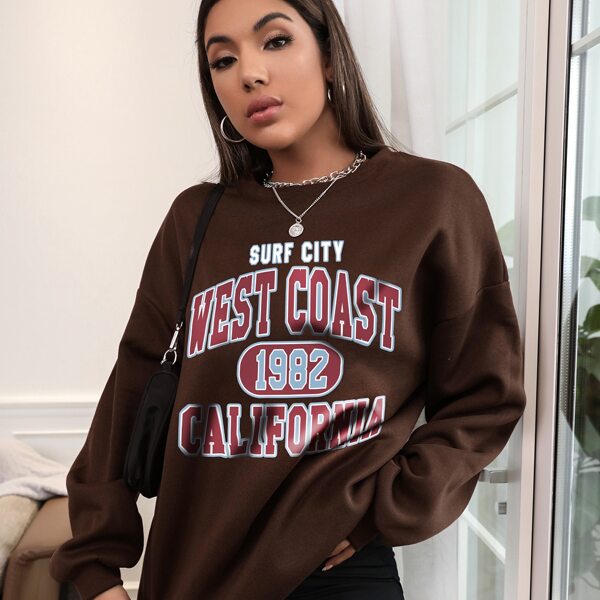 

Letter Graphic Drop Shoulder Sweatshirt, Chocolate brown