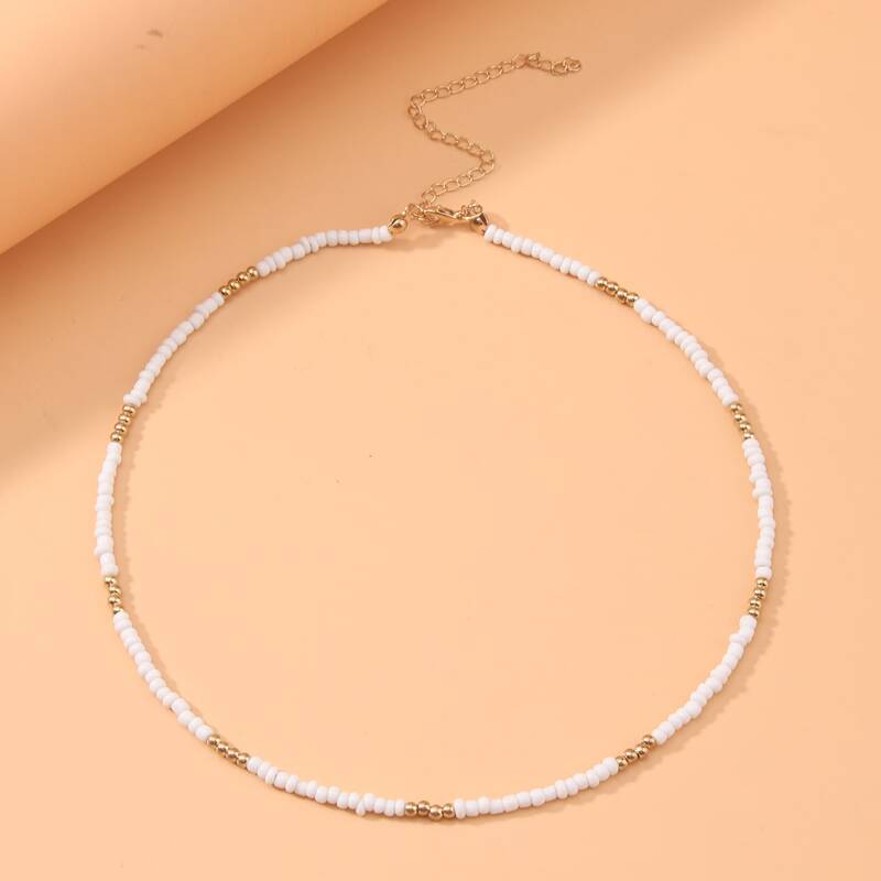 

Beaded Decor Necklace, White