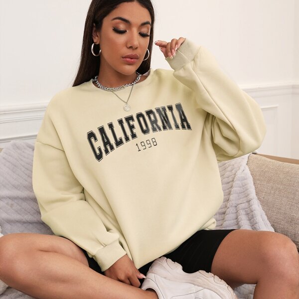 

Letter Graphic Drop Shoulder Oversized Sweatshirt, Khaki