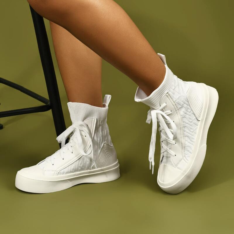 

Panel Design Lace-up Front Combat Boots, White