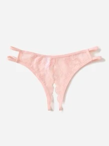 Classic Sexy Floral Lace Crotchless Panty Lingerie - Pink - View 2