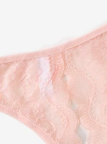 Classic Sexy Floral Lace Crotchless Panty Lingerie - Pink - View 5