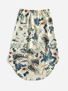 SHEIN VCAY Tropical Print Knotted Front Curved Hem Skirt - Multicolor - View 2