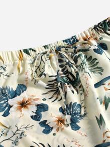 SHEIN VCAY Tropical Print Knotted Front Curved Hem Skirt - Multicolor - View 4