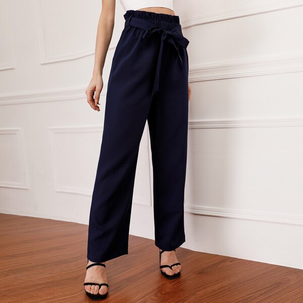 

Paperbag Waist Belted Wide Leg Pants, Royal blue