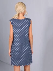 SHEIN Clasi Dress Memotong Scallop Polka Dot Boho - Dusty Blue - View 2