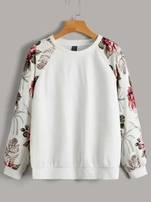 SHEIN LUNE Pullover con estampado floral de manga raglán - Blanco - Ver 1