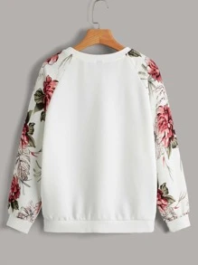 SHEIN LUNE Pullover con estampado floral de manga raglán - Blanco - Ver 2