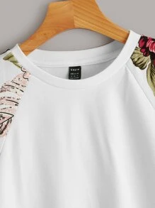 SHEIN LUNE Pullover con estampado floral de manga raglán - Blanco - Ver 3
