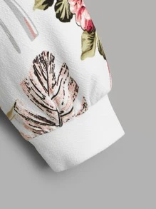 SHEIN LUNE Pullover con estampado floral de manga raglán - Blanco - Ver 4