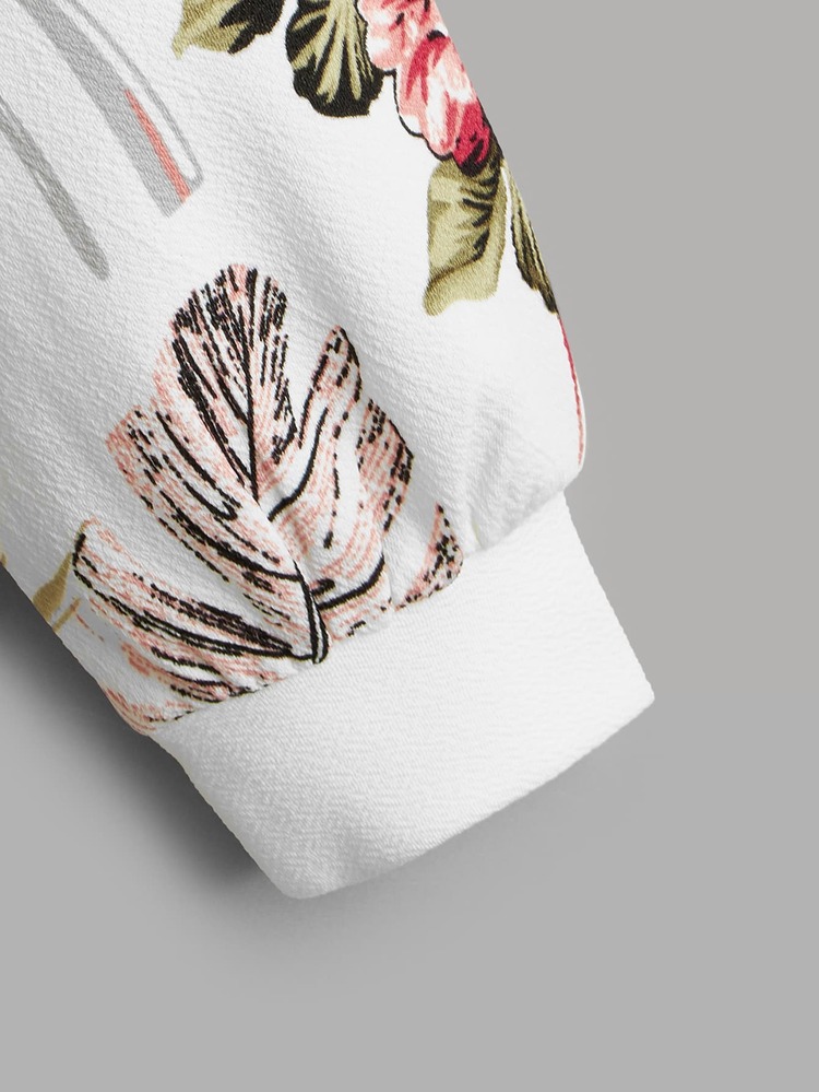 SHEIN LUNE Floral Print Raglan Sleeve Pullover - White - View 4