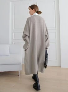 DAZY Drop Shoulder Longline Cardigan Without Belt - Grey - View 2