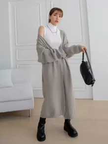 DAZY Drop Shoulder Longline Cardigan Without Belt - Grey - View 5