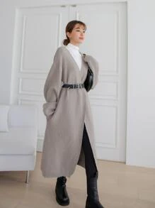 DAZY Drop Shoulder Longline Cardigan Without Belt - Grey - View 6